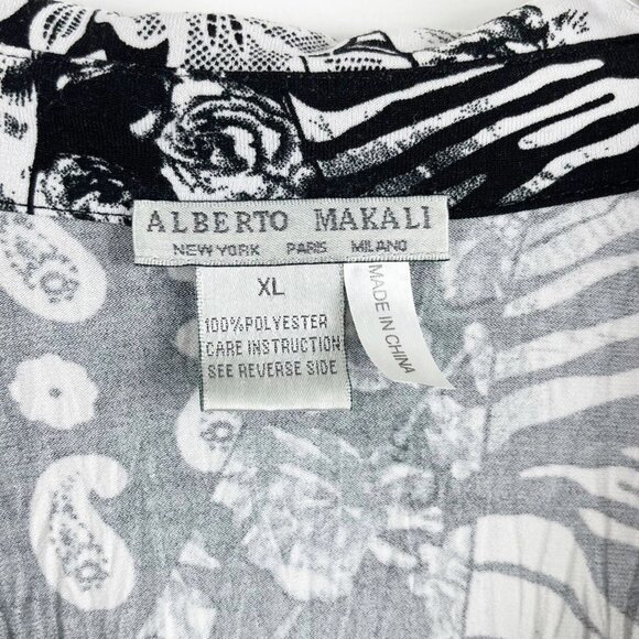 Alberto Makali Black Mesh Cover Button Down Long Sleeve Floral Shirt Womens XL - Picture 2 of 5